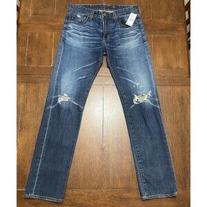 AG Adriano Goldschmied Matchbox Jeans Mens 32x34 Slim Straight NWT Distressed